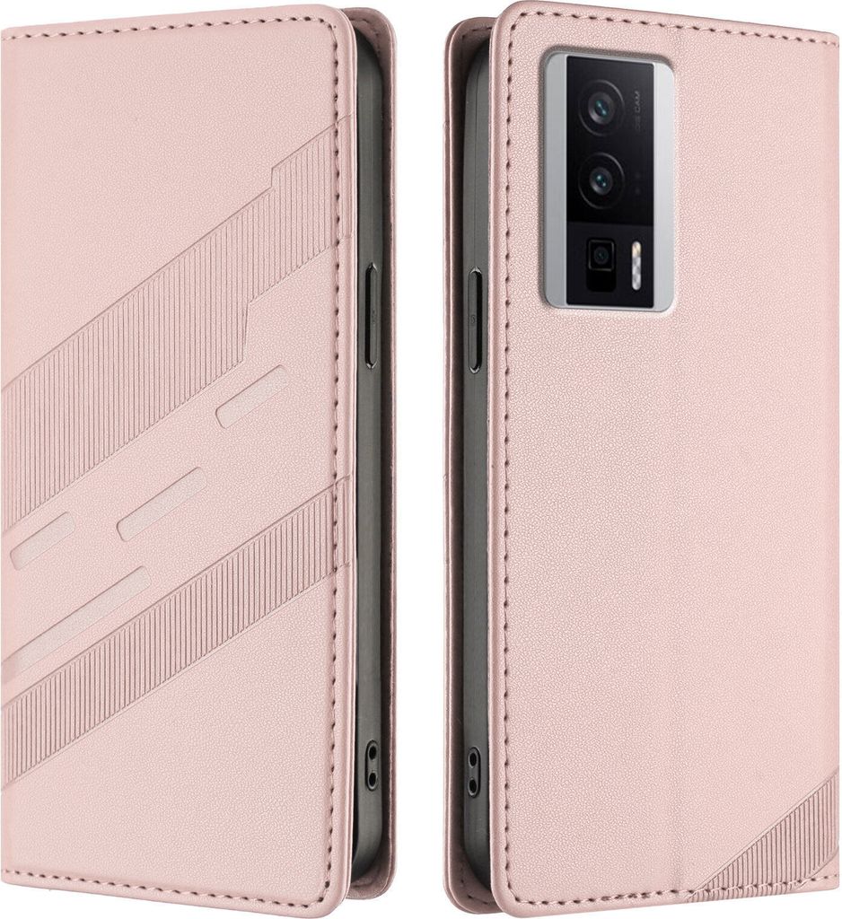 Hülle für Xiaomi Redmi K60/K60 Pro/Poco F5 Pro, Kunstleder Brieftaschen Handyhülle mit Kartenfach und Standfunktion Pink