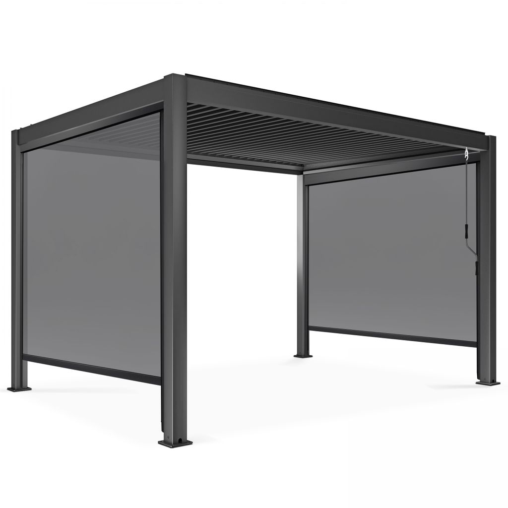 Pergola bioklimatischer freistehend 3x4m mit 2 Markisen grau - Oviala Athenes