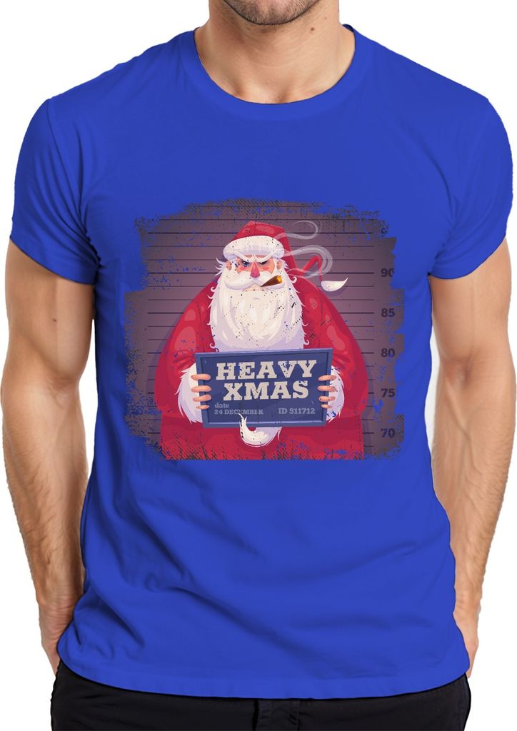 Heavy X-Mas Weihnachtsmann Mugshot - Weihnachten Weihnachtsgeschenk Christmas Herren T-Shirt, Blau, XL