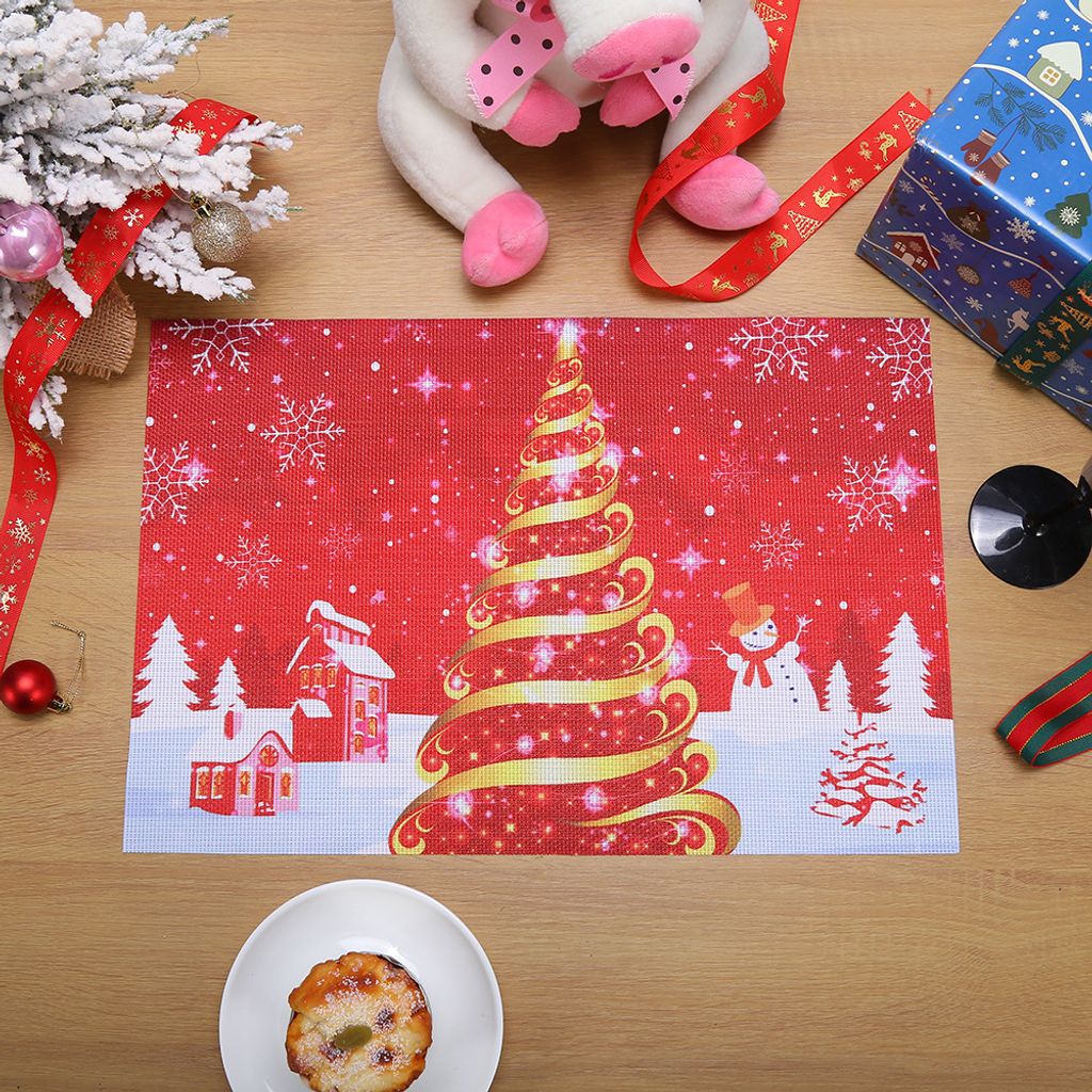 Weihnachts Tischset, 4er Set Platzsets, Hitzebeständige Esstisch Platzdeckchen, Abwaschbar Placemats Weihnachts Tischsets für Deko, 30x45cm, B, R...