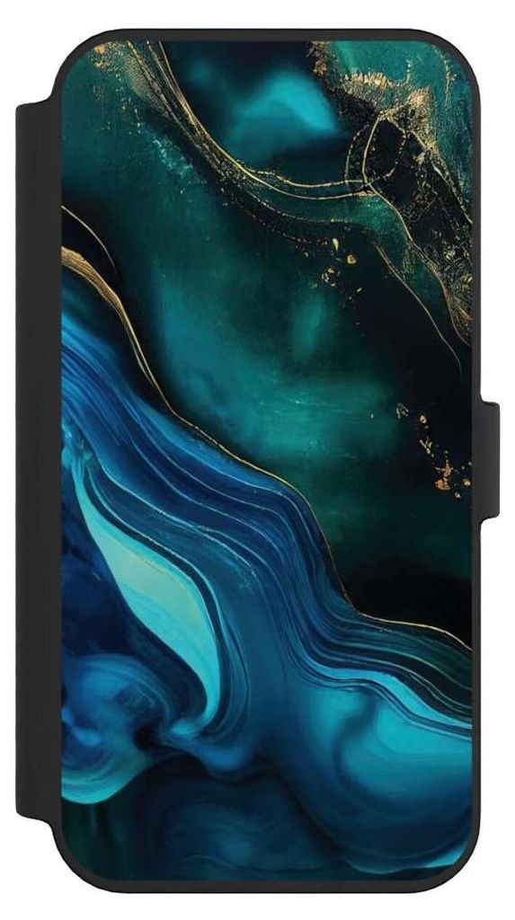 NIVOCASE Klapphülle für Apple iPhone 14 Pro Max Handyhülle aus Kunst Leder NIVOflip schwarz Art Farbverlauf Marmor