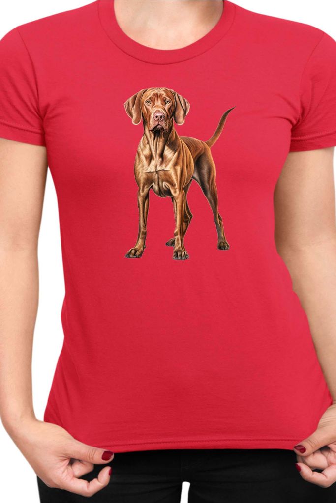 Damen T-Shirt Dogs Breeds Vizsla Dog Breed 006, Lady M / Rot