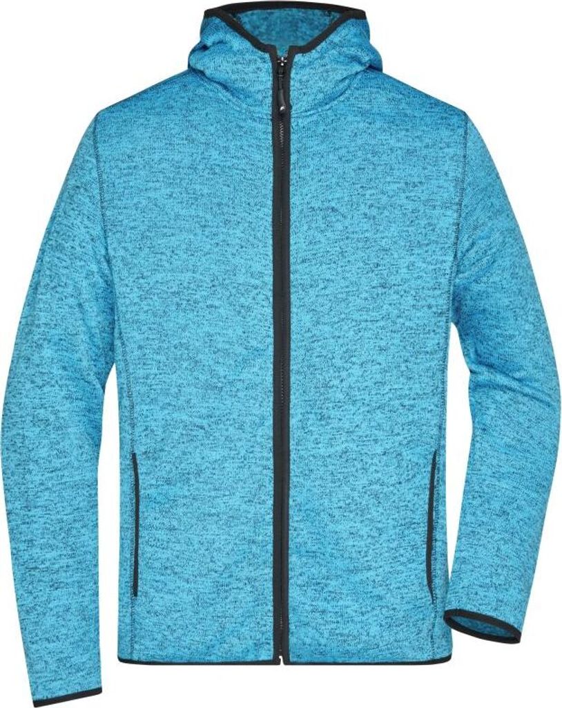 Kapuzenjacke aus Strickfleece in Melangeoptik blue-melange/black, Gr. 3XL