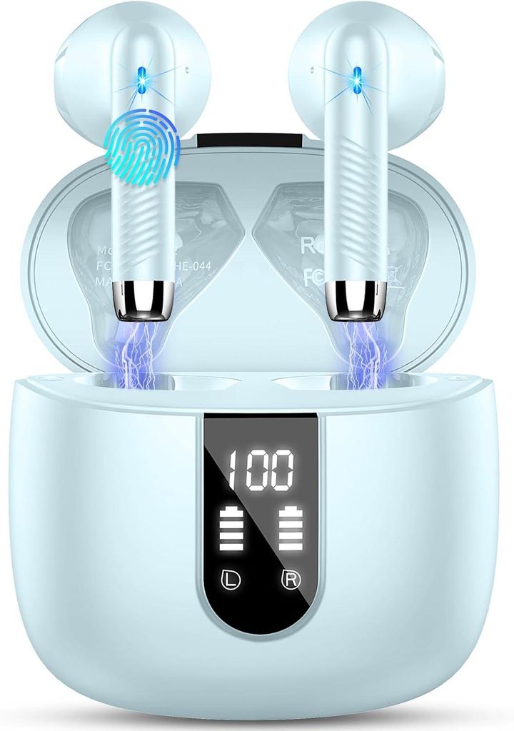 Bluetooth Kopfhörer In-Ear mit 4 Mikrofonen, ENC Noise Cancelling, 48h Akku, IP7 Wasserdicht, LED Display, Wireless Earbuds mit USB-C Schnellladung