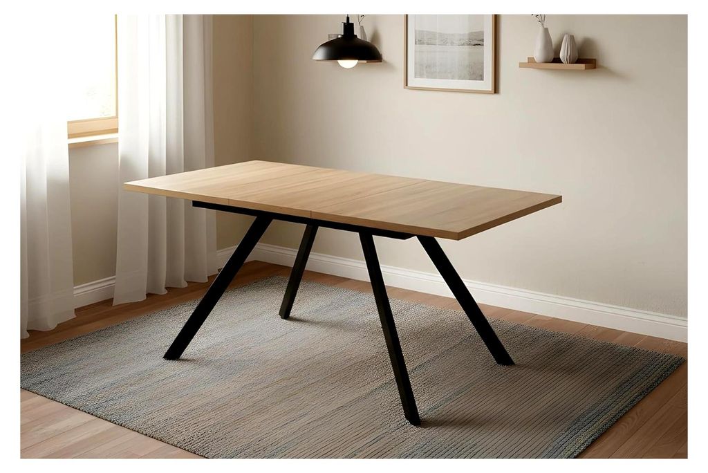 Esszimmertisch Meryl | Eiche | ausziehbar 120–160 × 80 cm | 30 mm Tischplatte | rechteckig | Metallgestell