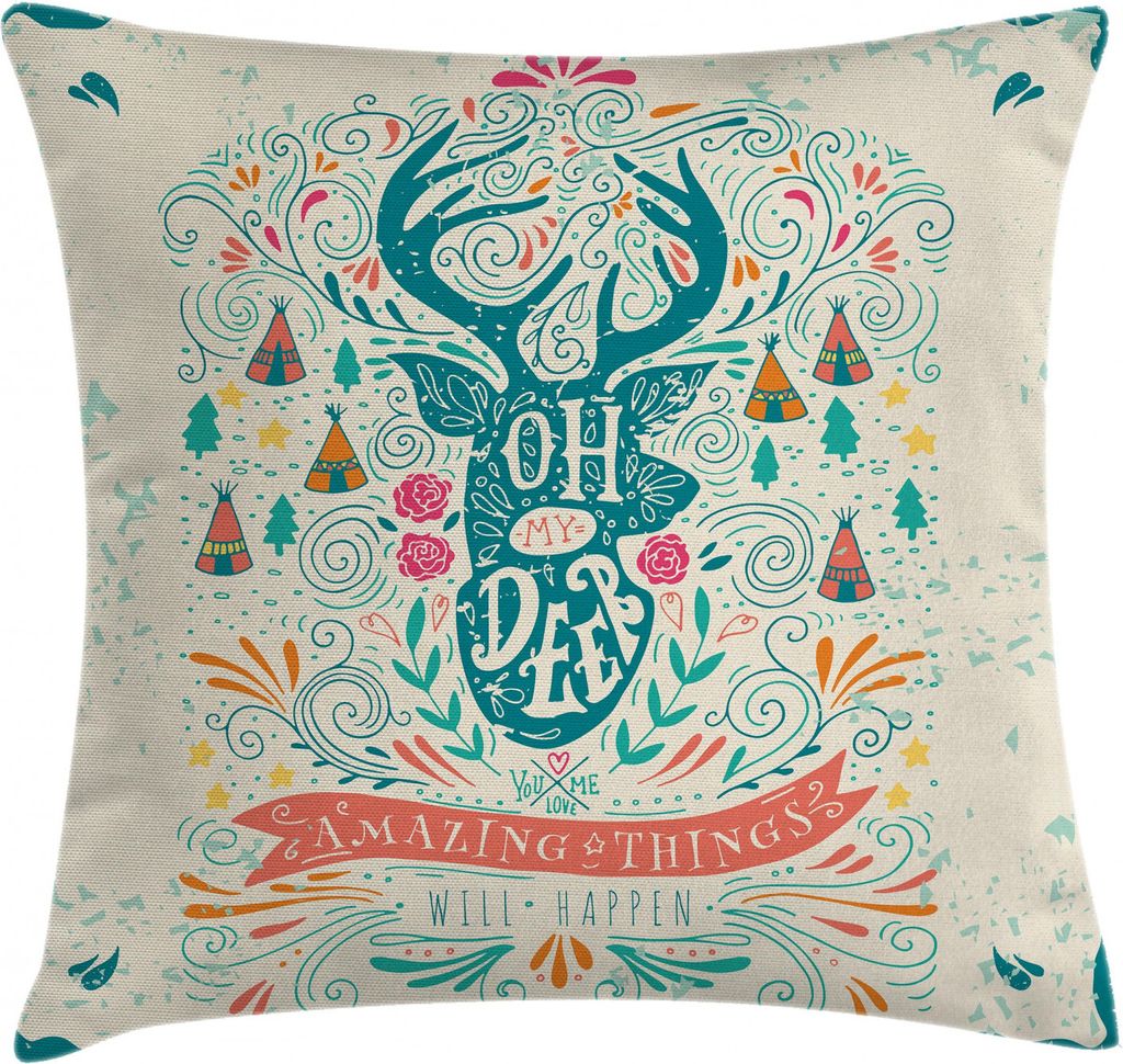 ABAKUHAUS Hirsch Kissenbezug, Inspiration Ornament, Digitaldruck Wasser Resistent Farbfest mit Reißverluß und Waschbarer Kissenhülle, 60 x 60 cm...