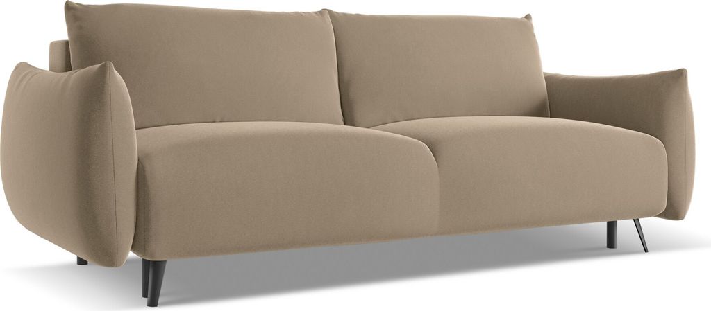3-Sitzer Sofa mit Schlaffunktion - Samt - Hell beige - MALIE