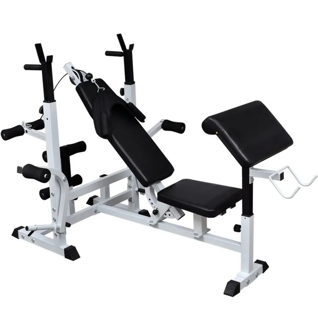 Banc de musculation robuste avec dossier inclinable et support de barre - 7