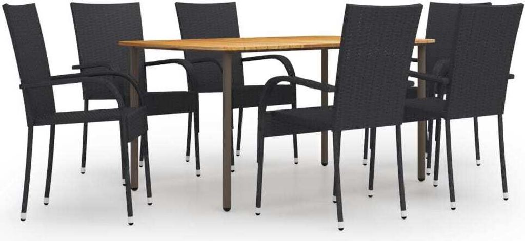 7-tlg. Garten-Essgruppe Poly Rattan Schwarz
