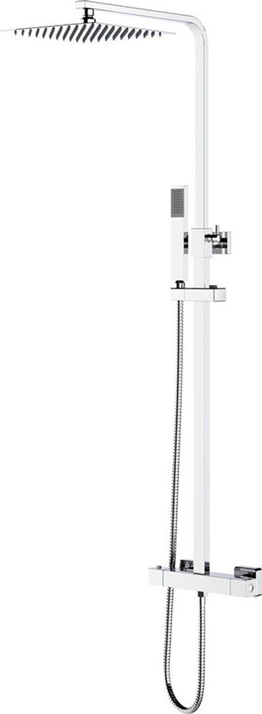 Duschsystem Set Chrom eckig mit Regendusche 22x22 cm Handbrause Thermostat Duschgarnitur mit Duschstange Anti-Kalk-Düsen Dusche komplett