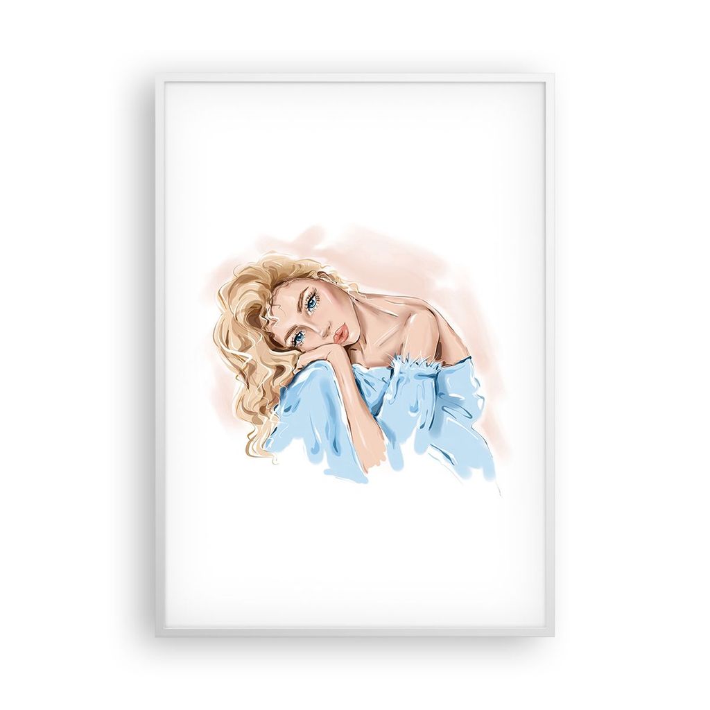 Gerahmtes Poster - Weißer Rahmen - Nachdenklich Frau Blond - 70x100 cm - Wand Bild - Wanddeko - Wandbilder - Kunstposter - Wandposter - Bilderrahm...