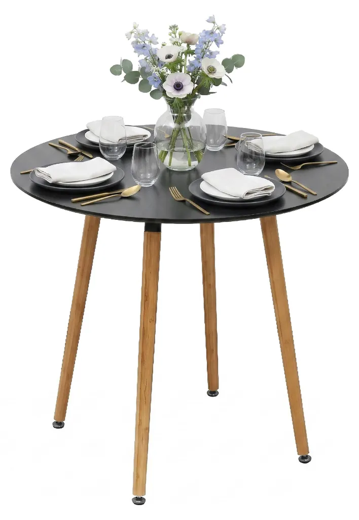 Table de cuisine ronde 4 personnes pieds bambou style scandinave