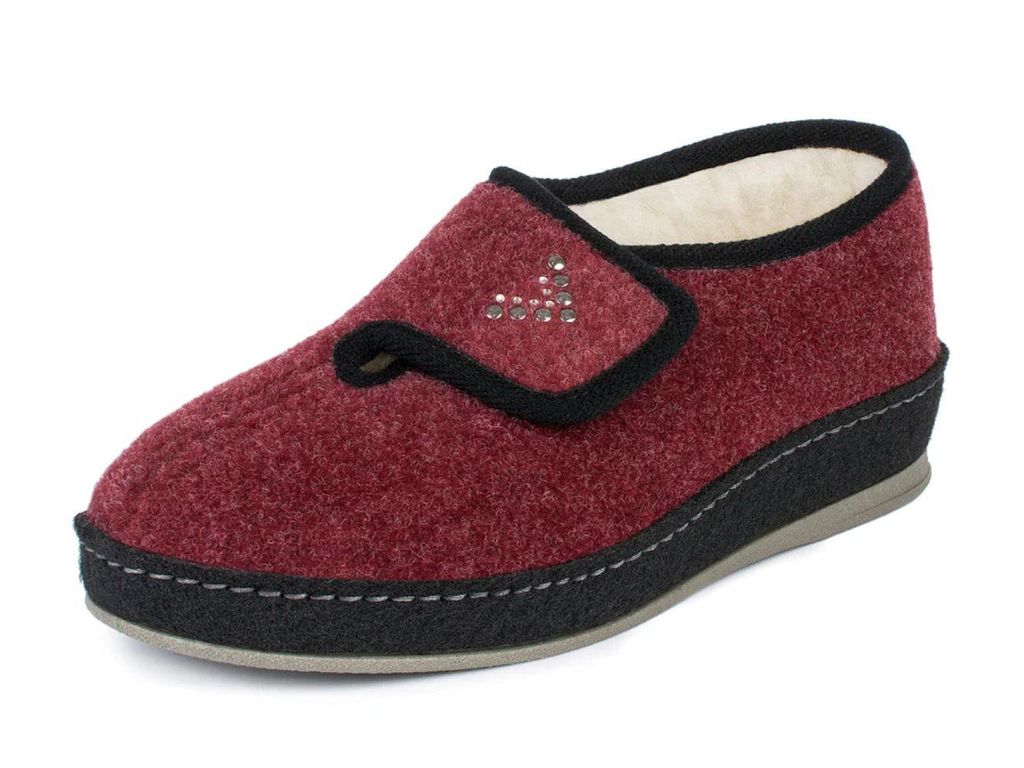 Schawos Damen Filz Hausschuh Pantoffel Johanna, warm gefüttert, Größe 41, bordeaux