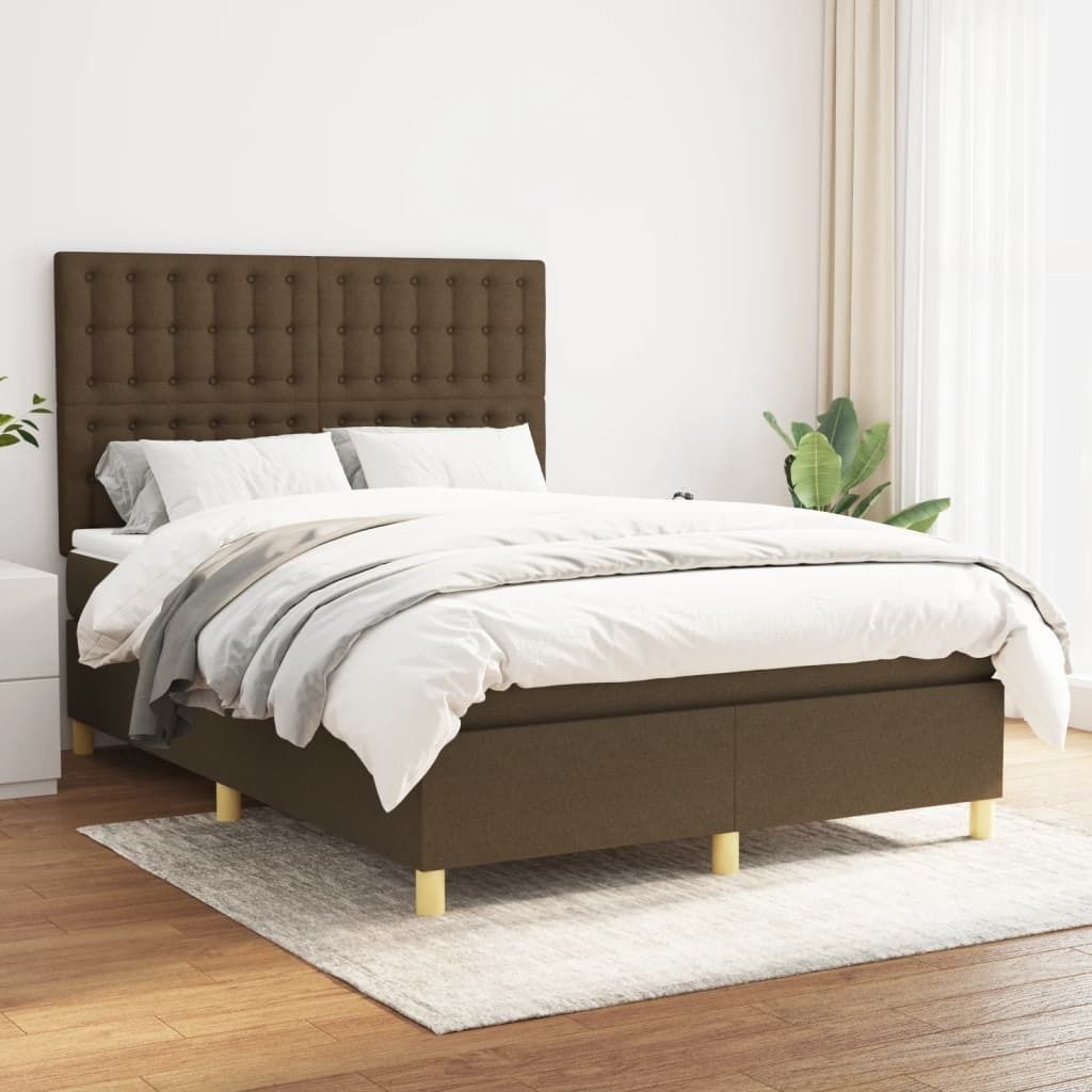 Maison Exclusive - Boxspringbett mit Matratze Dunkelbraun 140x200 cm Stoff