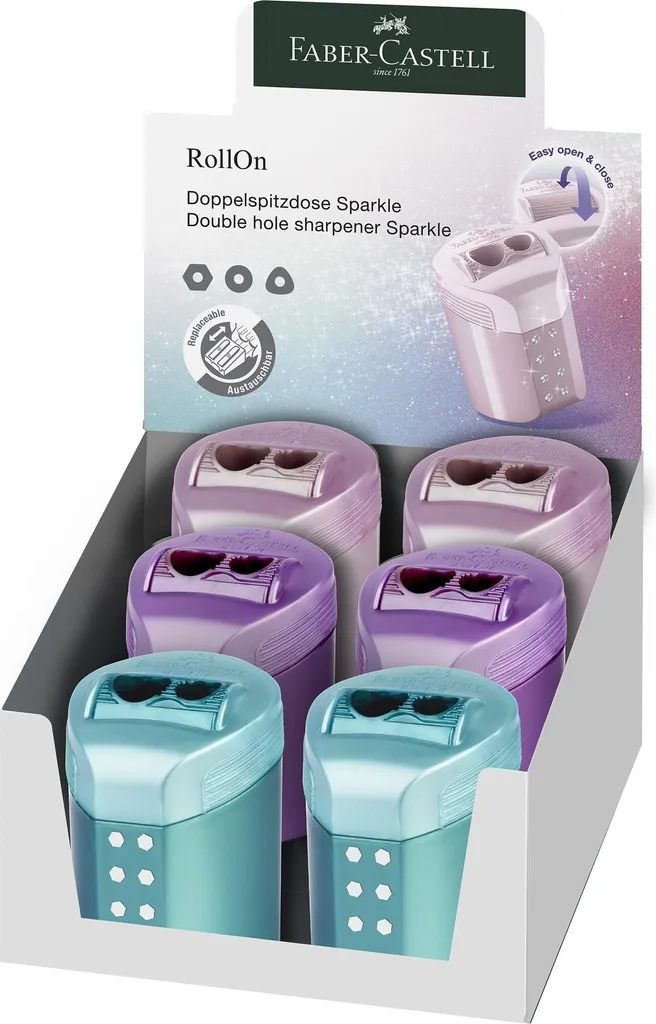 FABER-CASTELL 183900 FABER-CASTELL Dosenspitzer doppelt RollOn Sparkle farbsortiert