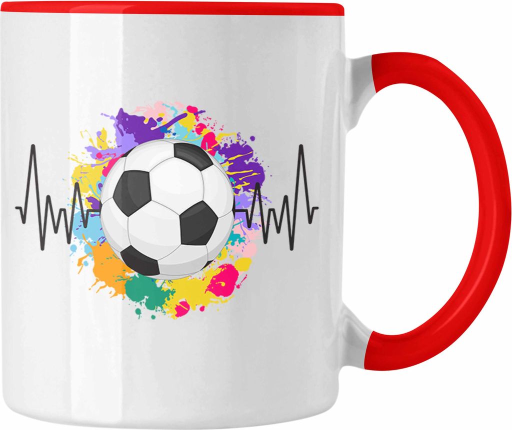 Trendation - Fussball Herzschlag Tasse Geschenk für Fußball Spieler Trainer Coach Hobby Geschenkidee (Rot)