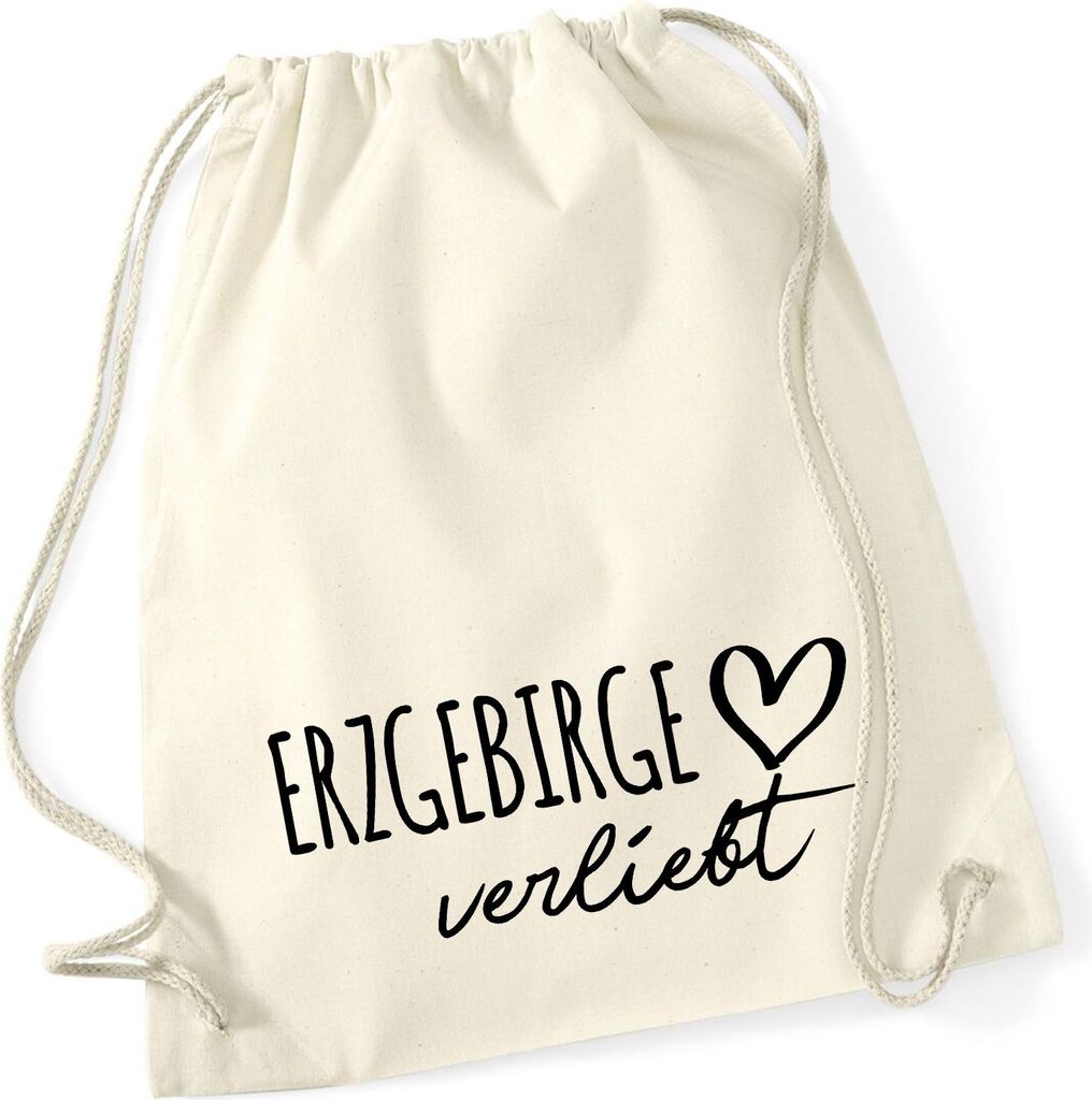 Huuraa Turnbeutel Erzgebirge verliebt 12 Liter Natural Baumwolle Rucksack Geschenkidee