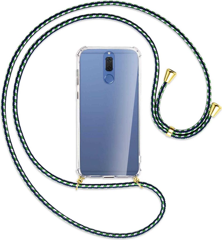 Handykette Backcover-Schutzhülle mit Band (Metall goldfarben) für Huawei Mate 10 Lite / G10 - grün/blau/weiß
