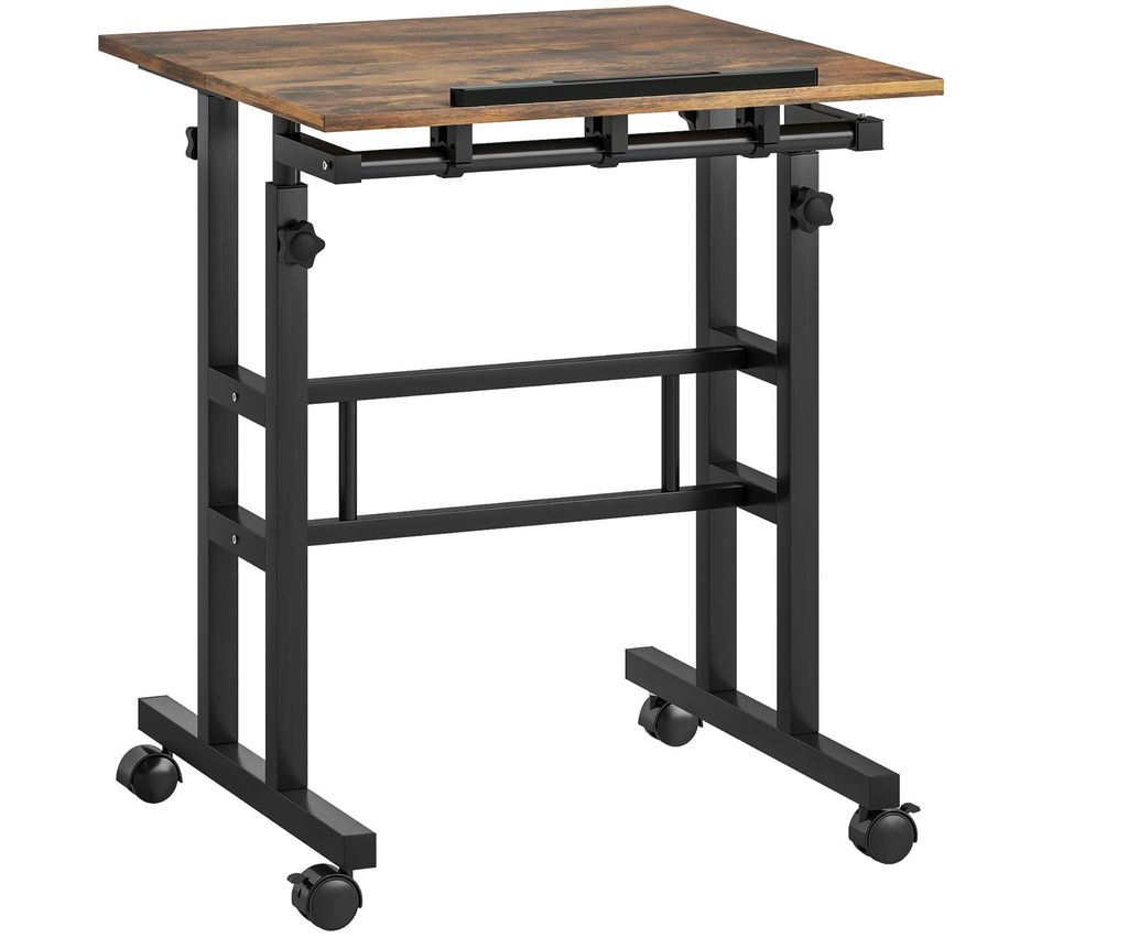 Schreibtisch Höhenverstellbar Küchentisch mit Regal, Rollen, Computertisch Wohnzimmertisch 60 x 60 x 70,5-120 cm