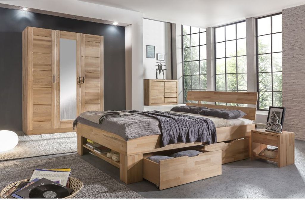 Moderner Kleiderschrank Tollow Kernbuche massiv 3trg. mit Spiegel NEU