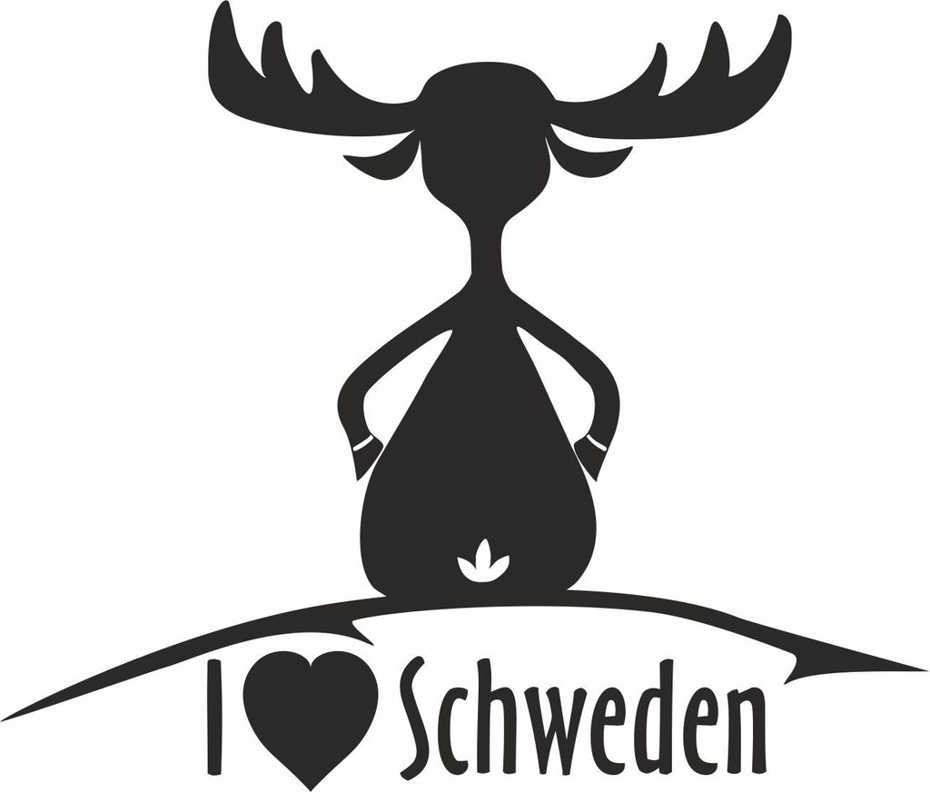 Elch sitzend "I love Schweden", Stockholm, Tier, Natur, Wald, KFZ-Aufkleber, Autoaufkleber