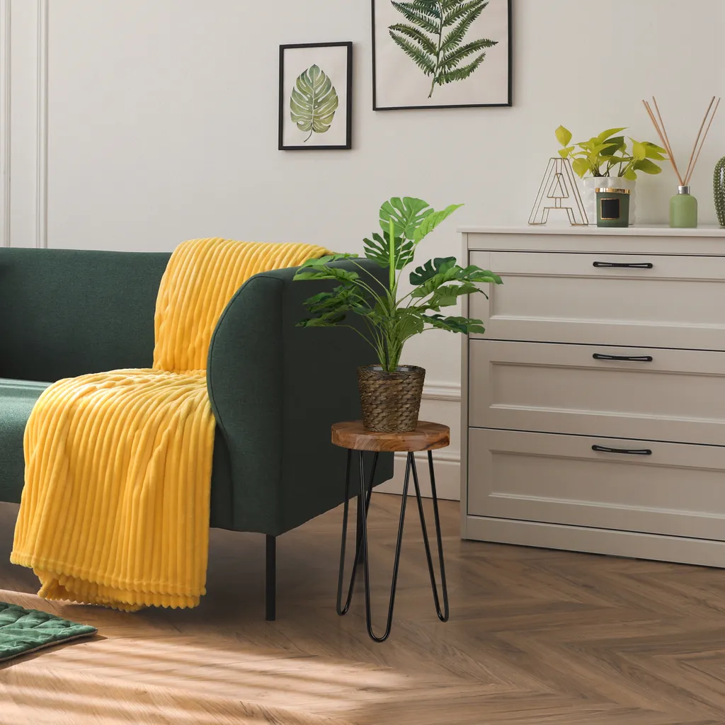 Support fleurs en acacia pour protéger le sol - Tabouret bois rétro
