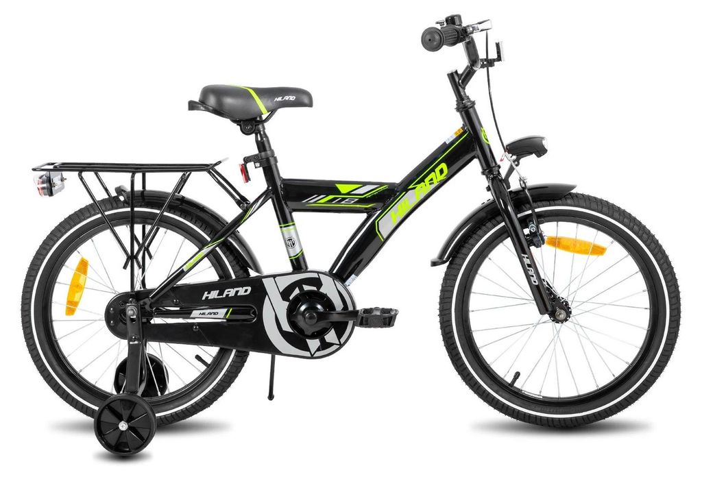 Kinderfahrrad - 18 Zoll (46 cm) Jungenrad mit Stützrädern - Gepäckträger mit Rücksitz - Handbremse - für Kinder 4–7 Jahre - Schwarz