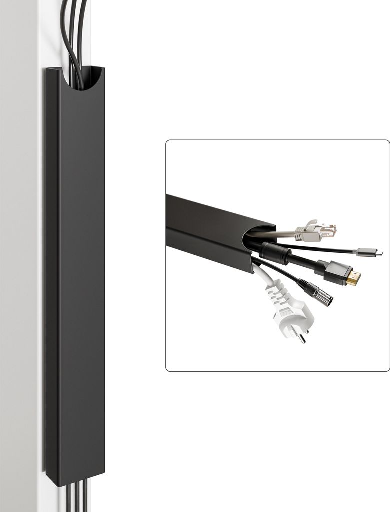 Desktronic Magnetischer Kabelkanal Schreibtisch, 37x5x2,5cm, Hochwertiger Stahl, Kabel Organizer für Kabelführung Schwarz