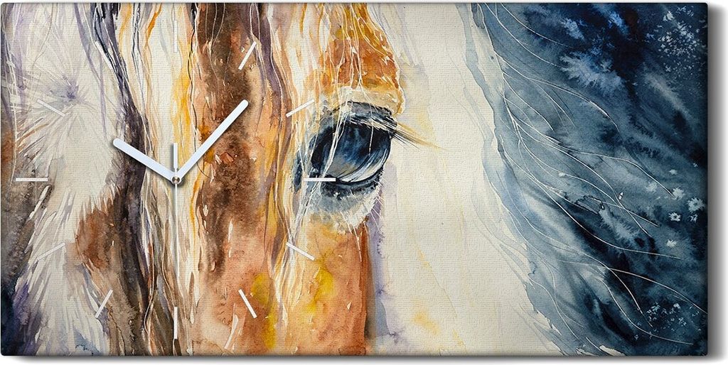 Wanduhr Bürouhr Leinwand Bild 60x30 Gemälde Abstrakte Tier Pferd Kunst - weiße Hände