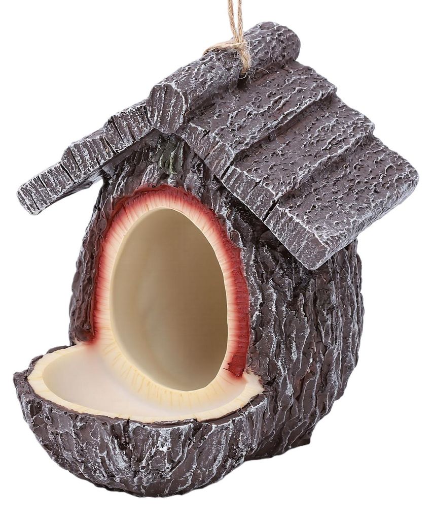 Baumhausförmiger Vogelfutterspender für den Außenbereich, zum Aufhängen, aus Kunstharz, rustikale Holzstruktur, dekorativer Vogelfutterspender ...