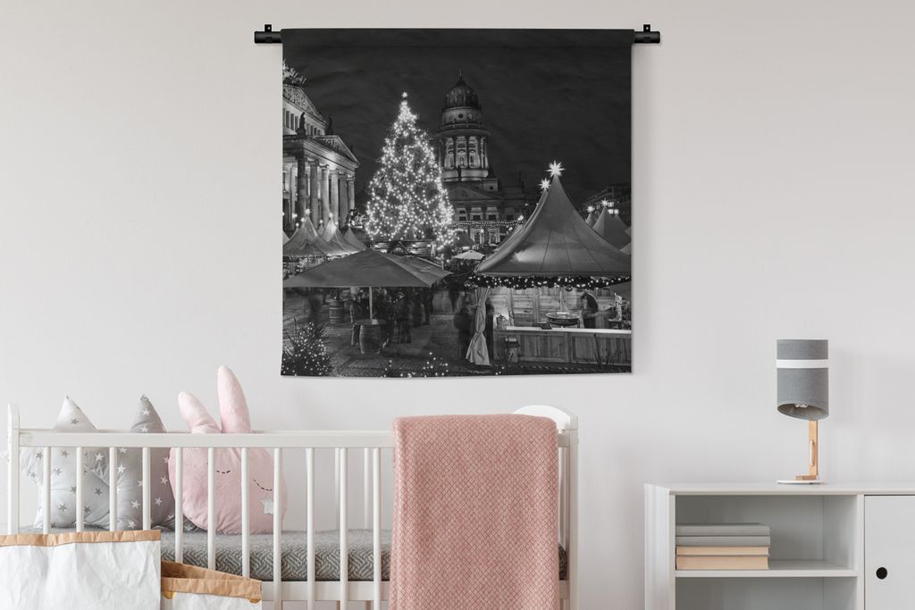 MuchoWow Wandteppich Wandbehang Berlin - Weihnachten - Markt 90x90 cm Tapisserie Dekoration Wandtuch - Wandaufhänger
