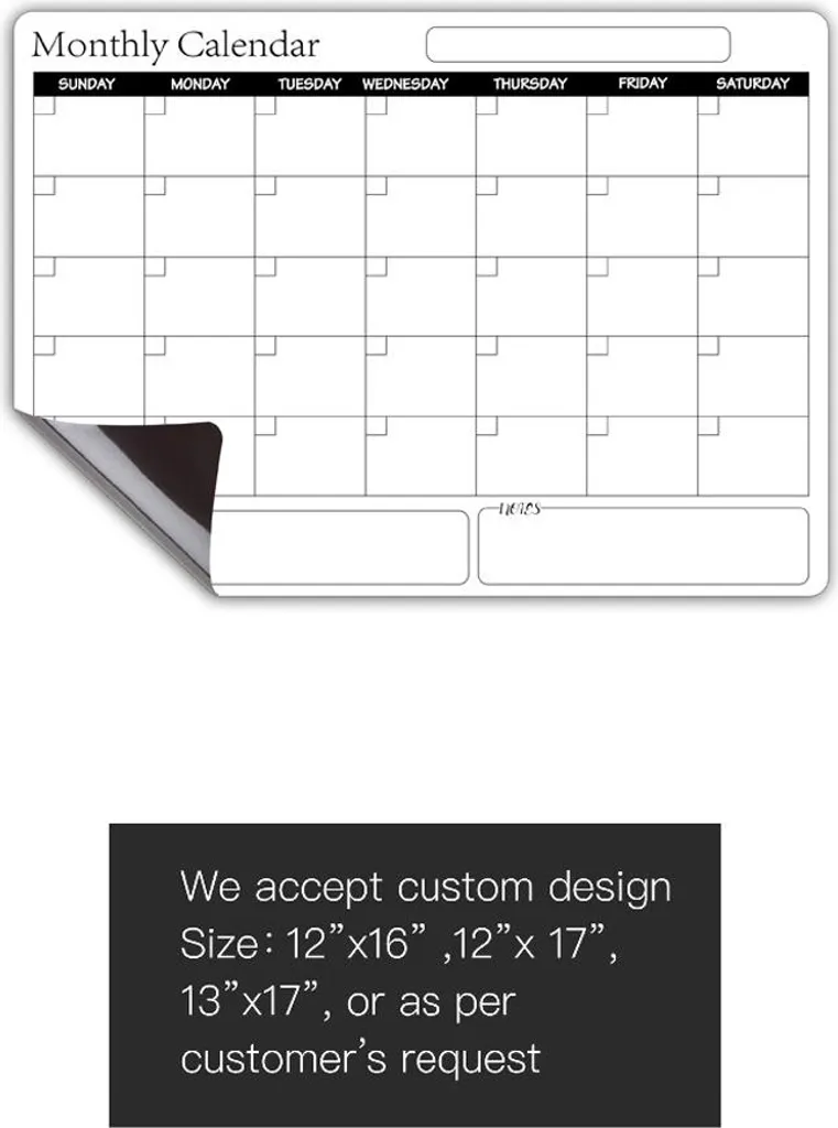 Tableau d'Affichage Magnétique Effaçable à Sec pour Calendrier de Cuisine - 6
