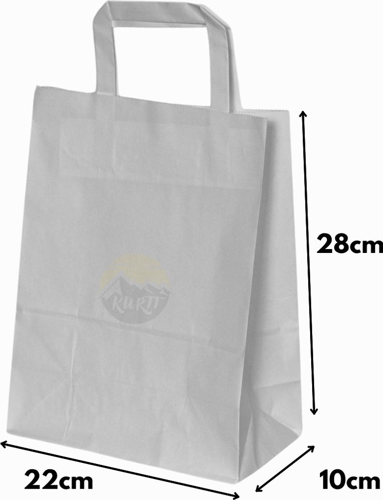 KURTT - Papiertragetasche/Papiertüten 22 + 10 x 28 cm Weiß, 50 Stück - Umweltfreundlich - To go Beutel - Mahlzeit Taschen - Papiertüten - Gesch...