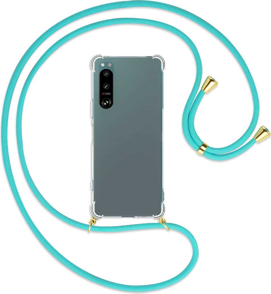 Handykette Backcover-Schutzhülle mit Band (Metall goldfarben) für Sony Xperia 5 IV (6.1'') - türkis
