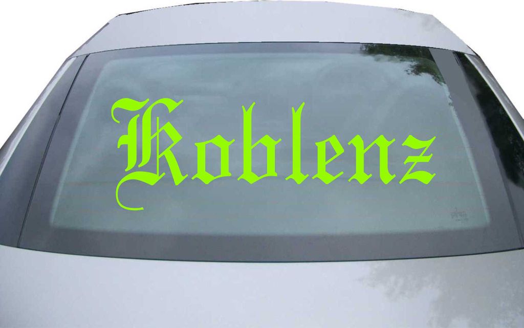 Indigos UG - Aufkleber Heckscheibe & Motorklappe DE6527 - neongrün - 600x207 mm - Stadt Koblenz - Auto Scheiben Fenster Heckklappe Tuning Racing J...