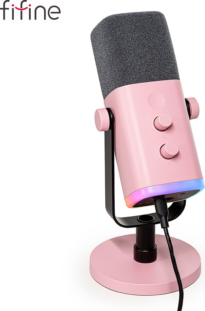 FIFINE XLR USB Dynamisches Mikrofon PC Gaming RGB Podcast Microphone mit Stummschaltung