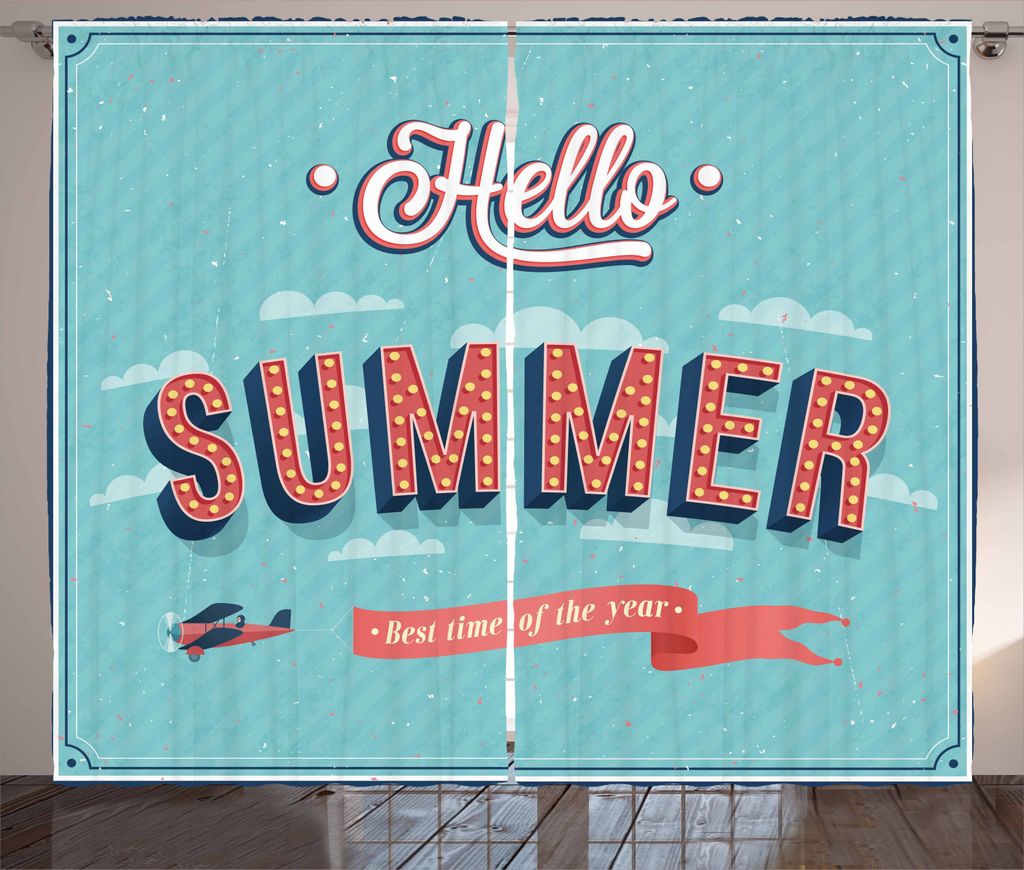 ABAKUHAUS Hallo Rustikaler Vorhang, Vintage Sommer Flugzeuge, Wohnzimmer Universalband Gardinen mit Schlaufen und Haken, 280 x 225 cm, Mehrfarbig