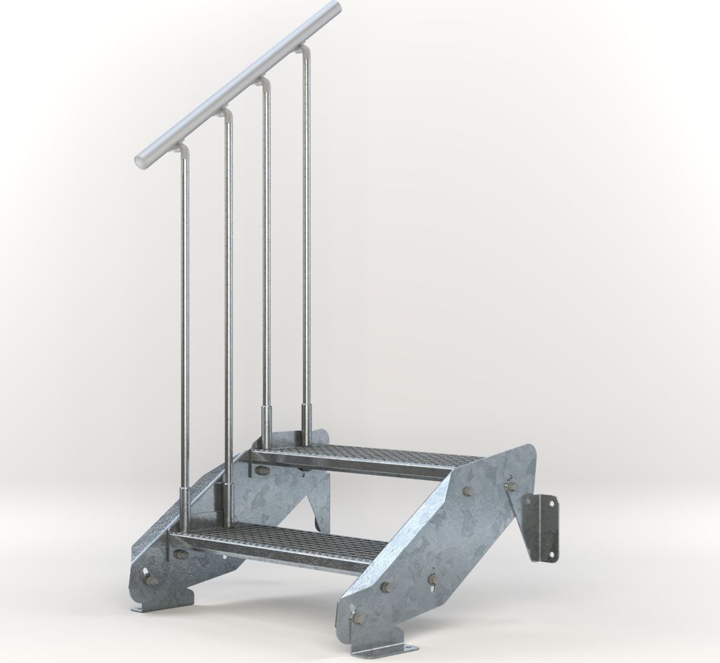 Stahltreppe 2 Stufen bis Höhe 44 cm, Laufbreite : 70 cm Geländer links ST 1 (31 / 31 mm)