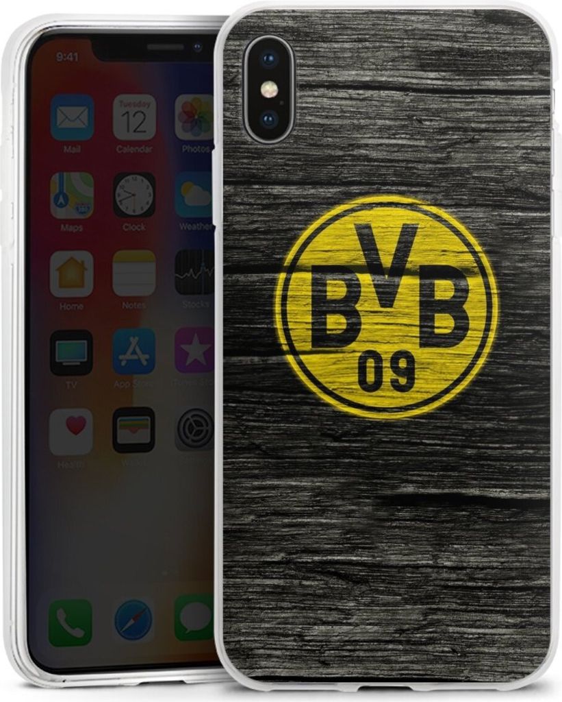 DeinDesign Handyhülle für Apple iPhone Xs Max Silikon Hülle Case Smartphone Schutzhülle BVB Borussia Dortmund Holzoptik