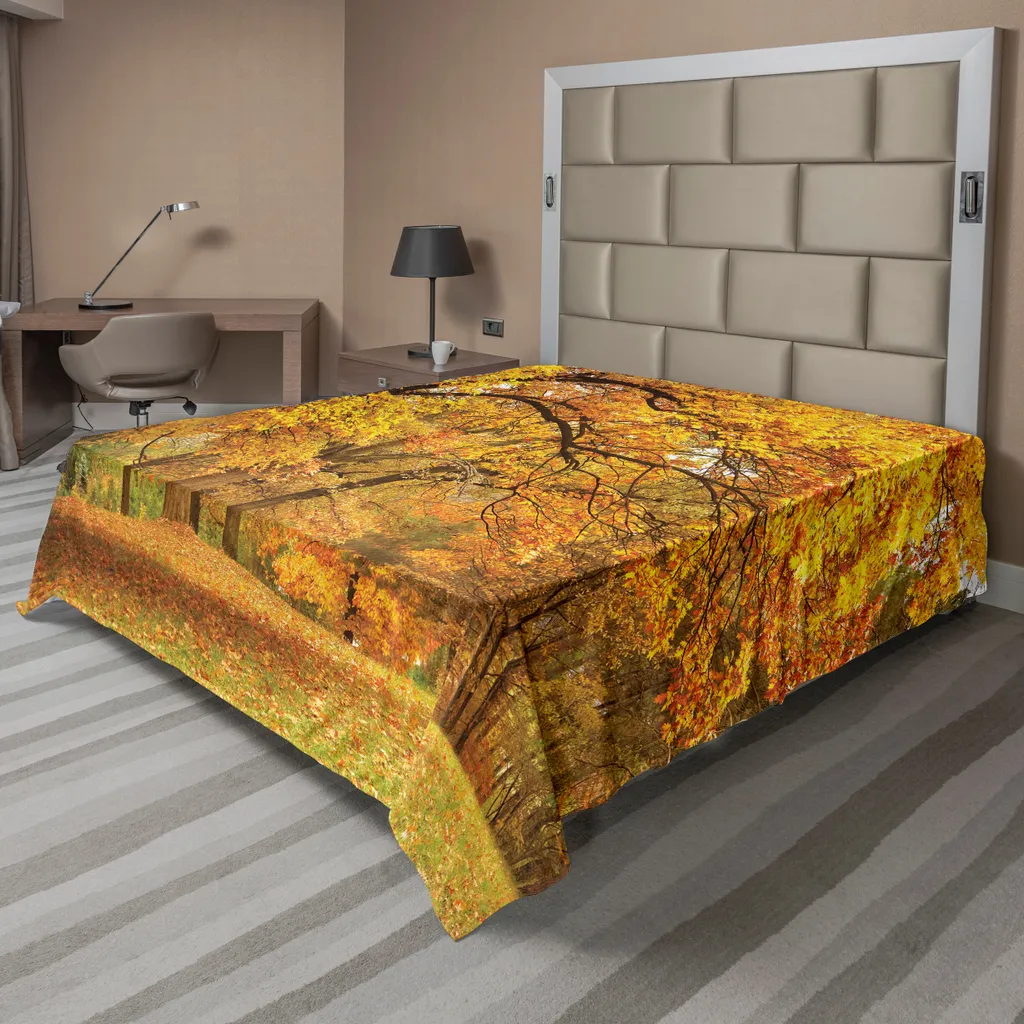 Drap de lit supérieur doux, motif feuilles d'automne orange et marron
