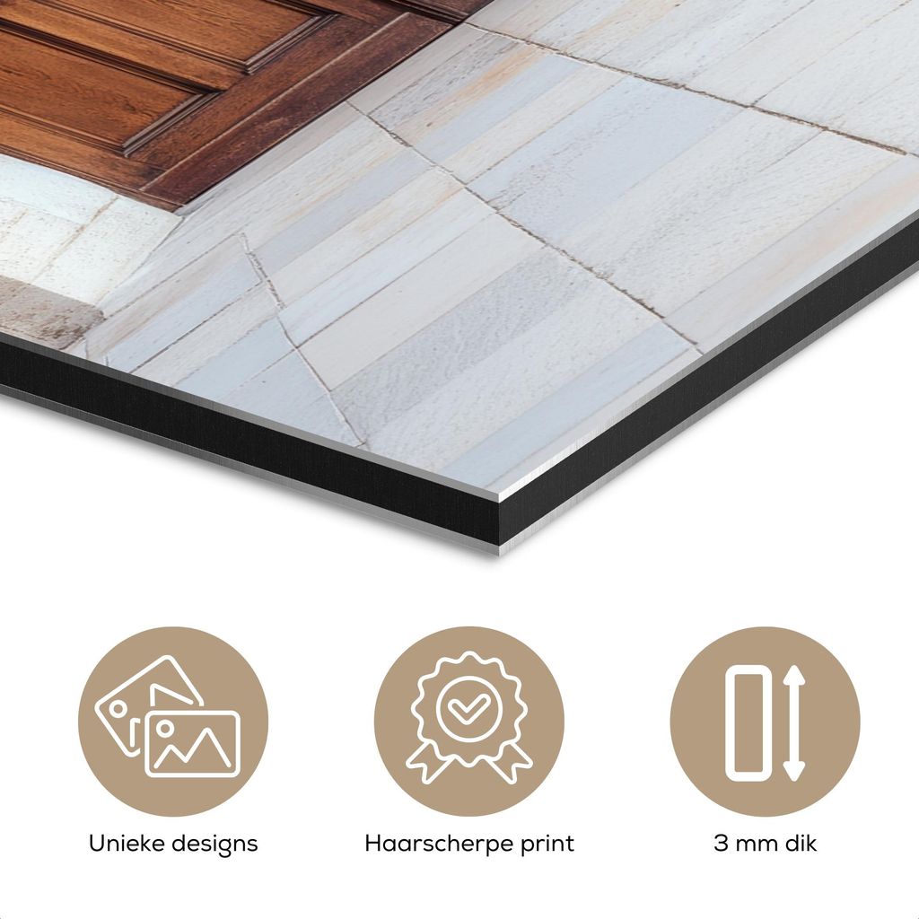 MuchoWow Wanddekoration Metall Metallbild Wandkunst 20x40 cm Holz - Tür - Laterne MuchoWow Aluminium Gemälde - Aluminium Gemäldes