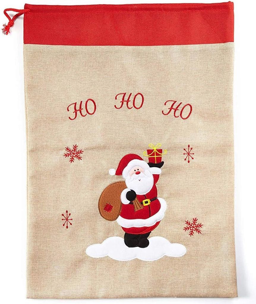Weihnachts-Jute-Geschenkbeutel mit Kordelzug – bestickter Produktbild 2