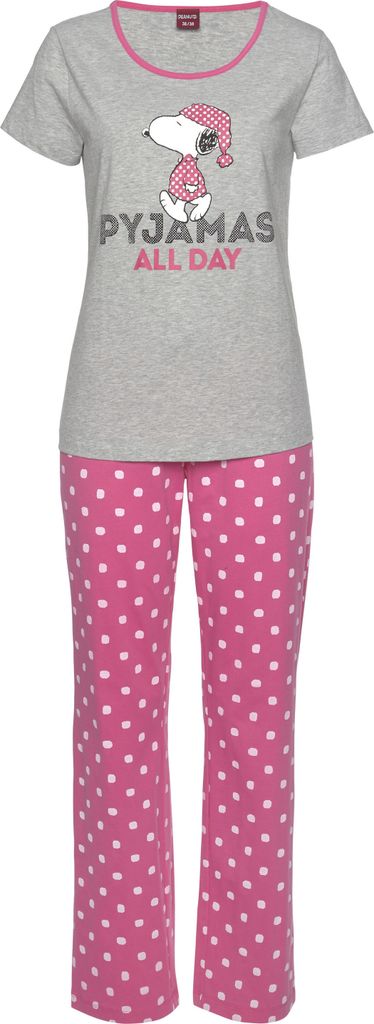 Peanuts Pyjama 2 -teilig grau-meliert-pink-gepunktet Größe 44/46