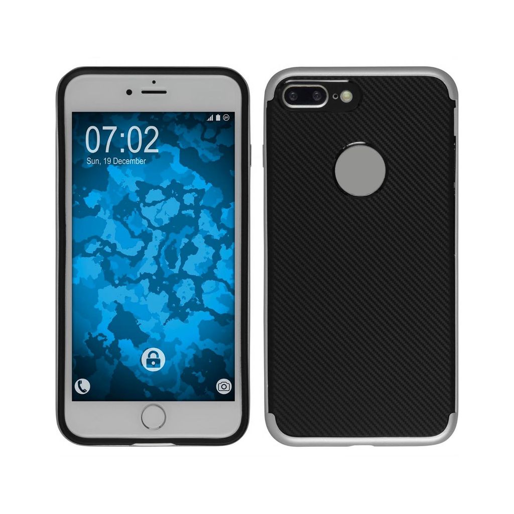 PhoneNatic Hybridhülle kompatibel mit Apple iPhone 7 Plus / 8 Plus - Carbonoptik silber Cover Schutzhülle + 2 Schutzfolien