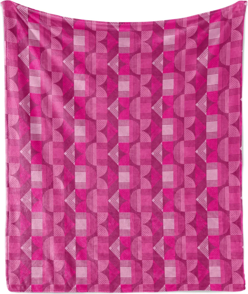 ABAKUHAUS Coperta in morbido pile flanella, forme circolari e lineari, soffice peluche per interni ed esterni, 125 x 175 cm, rosa magenta - 1