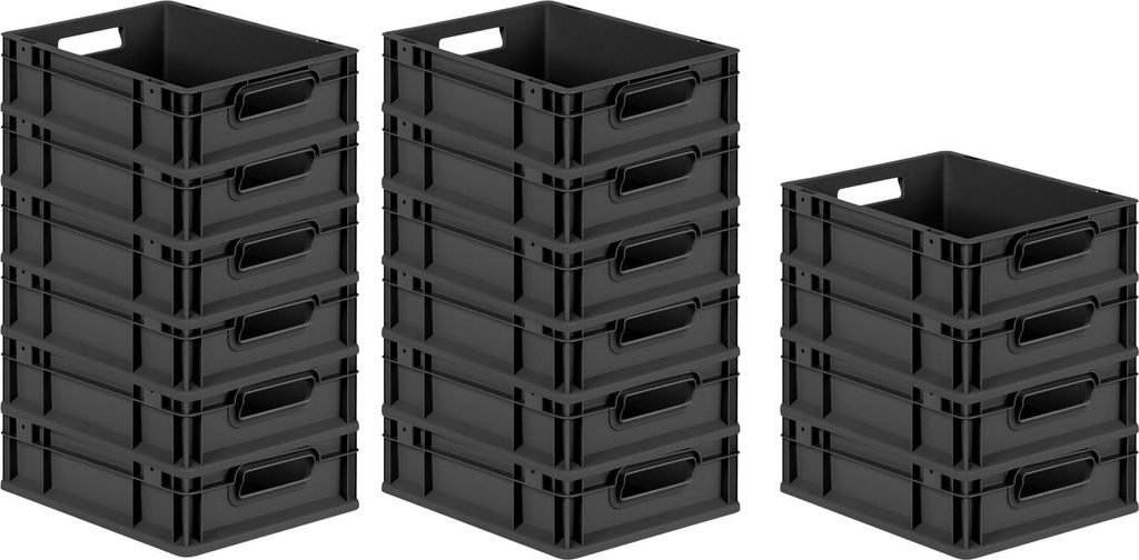 SuperSparSet 16x Eurobox NextGen Grip | HxBxT 12x30x40cm | 11 Liter | Griffe offen | Schwarz | Eurobehälter, Transportbox, Transportbehälter, Sta...