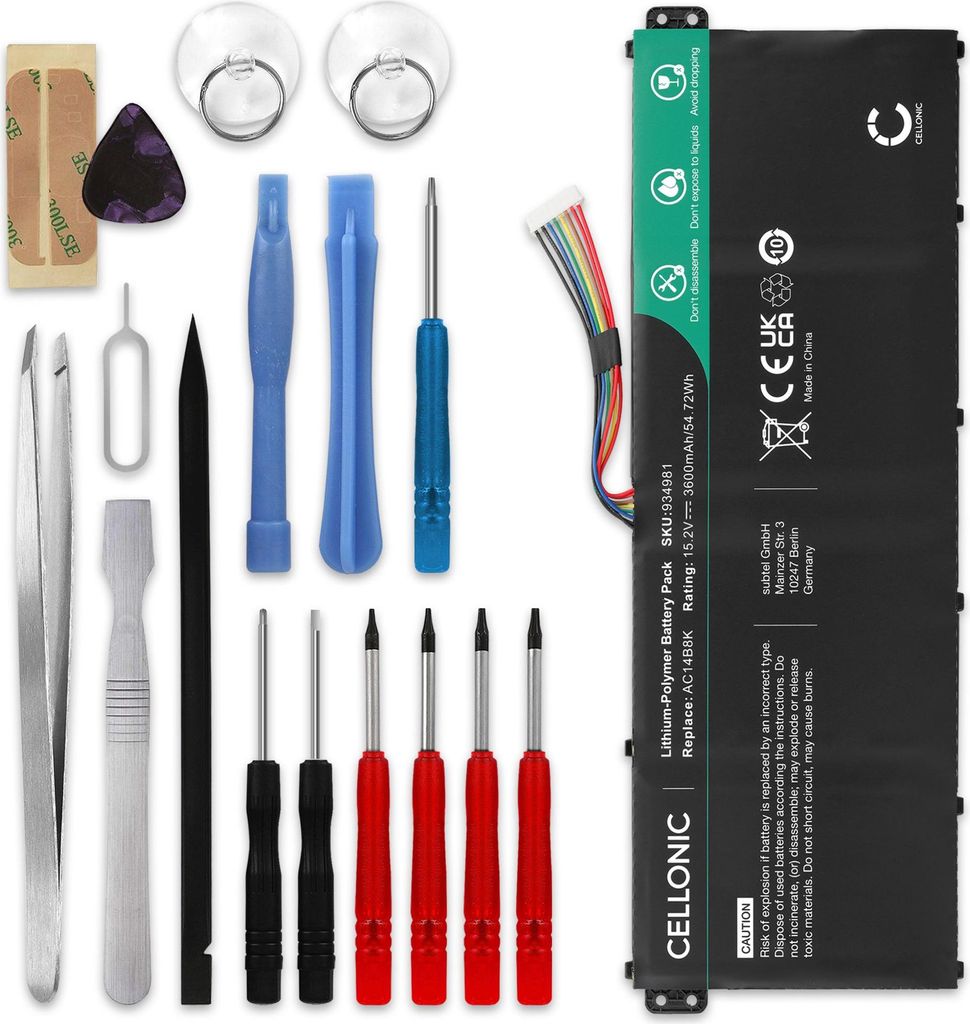 CELLONIC 1x Akku für Notebook Kompatibel mit Acer Aspire 5 A517-51GP, Aspire 5 A517-51P, Swift 3 SF313-51, AC14B8K - (3600mAh, 15.2V) + Werkzeug-Set