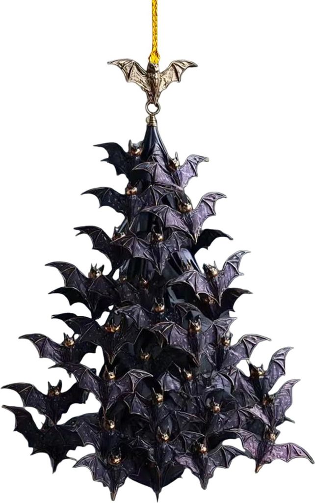 Fledermausschwarm-Baumschmuck, schwarzer Fledermausstapel, hängende Nachbildungation, gotischer 2D-Anhänger aus flachem Acryl mit fliegender Fled...