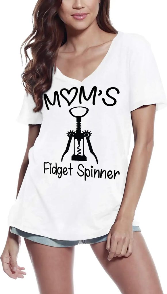 Damen Grafik T-Shirt V-Ausschnitt Mamas Zappelphilipp – Mom's Fidget Spinner – Öko-Verantwortlich Vintage Jahrgang Kurzarm Lustige Druck Gebur...