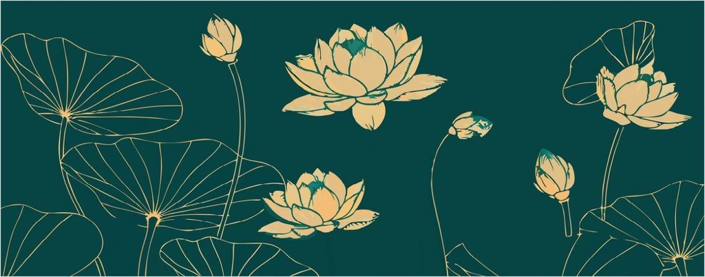 Wallario selbstklebendes Poster - Lotusblüten im Linienstil, Größe: 50 x 125 cm